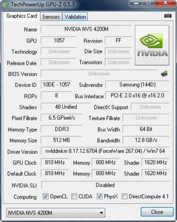   NVidia NVS 4200M:   