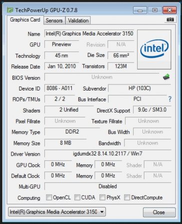   Intel Graphics Media Accelerator 3150.   